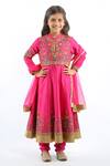 Buy_Rohit Bal_Fuchsia Chanderi Embroidered Anarkali Set For Girls_at_Aza_Fashions