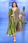 Buy_Punit Balana_Green Silk Chevron And Bandhani Print Kurta Set_at_Aza_Fashions