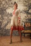 Buy_Kalista_Ivory Viscose Moss Camellia Floral Print Skater Dress_at_Aza_Fashions