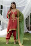 Buy_Daljit Sudan_Coral Kashmiri Tilla Embroidered Phiran Kurta Set_at_Aza_Fashions