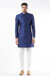 Buy_Spring Break_Blue Polyester Cotton Embellished Sherwani Set_at_Aza_Fashions