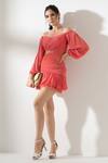 Buy_AMRTA_Coral Shell Off Shoulder Cut Out Dress_at_Aza_Fashions