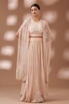 Buy_Avaha_Beige Organza Pearl Embellished Cape Skirt Set_at_Aza_Fashions