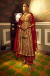 Buy_Etasha by Asha Jain_Maroon Metallic Textured Anarkali With Embellished Cape_at_Aza_Fashions