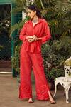 Buy_Twenty Nine_Red Crushed Raidaana Silk Bandhani Pattern Peplum Shirt_at_Aza_Fashions