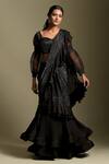 Buy_Two Sisters By Gyans_Black Pre-draped Ruffle Saree With Blouse_at_Aza_Fashions