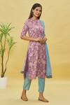 Buy_Samyukta Singhania_Purple Rayon Floral Print Straight Kurta_at_Aza_Fashions