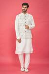 Buy_Nero by Shaifali and Satya_White Silk Straight Hem Bundi And Kurta Set_at_Aza_Fashions