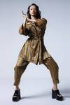 Buy_Shorshe Clothing_Gold Handloom Tissue Striped Pattern Oversized Blazer And Pant Set_at_Aza_Fashions