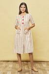 Buy_Samyukta Singhania_Off White Cotton Blend Stripe Print Dress_at_Aza_Fashions