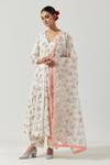 Buy_Label Earthen_Ivory Cotton Mul Floral Print Gathered Kurta Set_at_Aza_Fashions