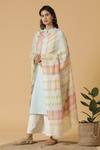 Buy_Shingora_Off White Silk Multi Striped Frayed Hem Dupatta_at_Aza_Fashions