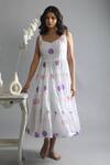 Buy_KHAT_White Poplin Cotton Tiered Polka Pattern Dress_at_Aza_Fashions