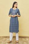Buy_Samyukta Singhania_Blue Cotton Stripe Print Kurta_at_Aza_Fashions