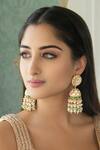 Shop_Curio Cottage_Kundan And Floral Embellished Jhumka Earrings_at_Aza_Fashions