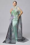 Buy_Amit Aggarwal_Multi Color Handwoven Tulle Floral Structured Draped Gown_at_Aza_Fashions