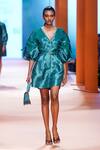 Buy_Pankaj & Nidhi_Green Satin Twill Lined With Satin Saule Floral Embellished Dress_at_Aza_Fashions