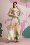 Buy_Pankaj & Nidhi_Green Satin Malt Pleated Ruffle Dress_at_Aza_Fashions