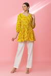 Buy_Naintara Bajaj_Yellow Cotton Bandhani Print Peplum Top_at_Aza_Fashions