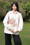 Buy_Ode To Odd_Beige Cotton Poplin Floral Embroidered Shirt_at_Aza_Fashions