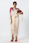 Buy_Saaksha & Kinni_Ivory Cotton Silk Placement Print Draped Dress_at_Aza_Fashions