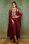 Buy_Garo_Wine Embroidered Jacket And Skirt Set_at_Aza_Fashions