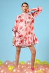 Buy_Marche_Peach Cotton Silk Floral Print Shirt Dress_at_Aza_Fashions