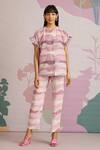 Buy_Pankaj & Nidhi_Pink Bayou Ruffle Sleeve Top And Pant Set_at_Aza_Fashions