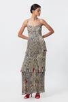 Buy_Saaksha & Kinni_Multi Color Chiffon Abstract Print Three Tier Dress_at_Aza_Fashions