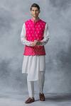 Buy_Sarab Khanijou_Pink Raw Silk Resham Embroidered Waist Coat And Kurta Set_at_Aza_Fashions