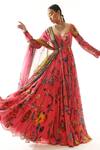 Buy_Mahima Mahajan_Pink Organza Satin Floral Print Full Sleeve Anarkali With Dupatta_at_Aza_Fashions