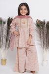 Buy_Little Bansi_Pink Embroidered Frock Kurta Sharara Set For Girls_at_Aza_Fashions