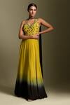Buy_Two Sisters By Gyans_Yellow Ombre Anarkali With Band Dupatta_at_Aza_Fashions