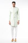 Buy_Spring Break_Blue Polyester Cotton Floral Pattern Sherwani Set_at_Aza_Fashions