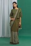 Buy_Silkwaves_Green Cotton Hand Block Print Saree With Crop Top_at_Aza_Fashions