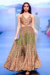 Buy_Punit Balana_Green Satin Silk Coin And Resham Work Yoke Tiered Dress_at_Aza_Fashions