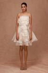 Buy_Shriya Som_Ivory Draped Silk Organza Dress_at_Aza_Fashions