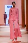 Buy_Pankaj & Nidhi_Pink Helios Asymmetric Jacket And Pant Set_at_Aza_Fashions