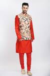 Buy_Samant Chauhan_Peach Cotton Silk Tropical Print Bundi And Kurta Set_at_Aza_Fashions