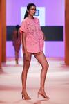 Buy_Pankaj & Nidhi_Pink Tulle Soleil Round Neck Embellished Top_at_Aza_Fashions
