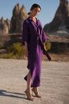 Buy_Twinkle Hanspal_Purple Pure Silk Alesso Spread Collar Kaftan_at_Aza_Fashions