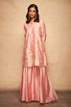 Buy_Gulabo by Abu Sandeep_Pink Pure Chanderi Silk Gota Patti Stripe Pattern Kurta_at_Aza_Fashions