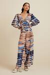 Buy_Ranna Gill_Multi Color Viscose Linen Abstract Nautical Print Top_at_Aza_Fashions