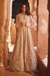 Buy_Ridhi Mehra_Peach Heer Floral Embroidered Cape And Lehenga Set_at_Aza_Fashions