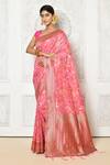 Buy_Naintara Bajaj_Pink Cotton Woven Rose Vine Saree_at_Aza_Fashions