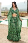 Buy_Basanti - Kapde Aur Koffee_Green Georgette Leaf Cluster Print Cape And Skirt Set_at_Aza_Fashions
