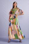 Buy_Pankaj & Nidhi_Blue Hibiki Sheer Peplum Top And Skirt Set_at_Aza_Fashions