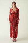 Buy_Payal Pratap_Red Satin Abong Rosette Bloom Print Dress_at_Aza_Fashions