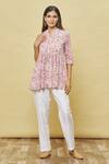 Buy_Samyukta Singhania_Pink Cotton Bouquet Print Short Kurta_at_Aza_Fashions