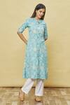 Buy_Samyukta Singhania_Blue Rayon Flower Print Kurta_at_Aza_Fashions